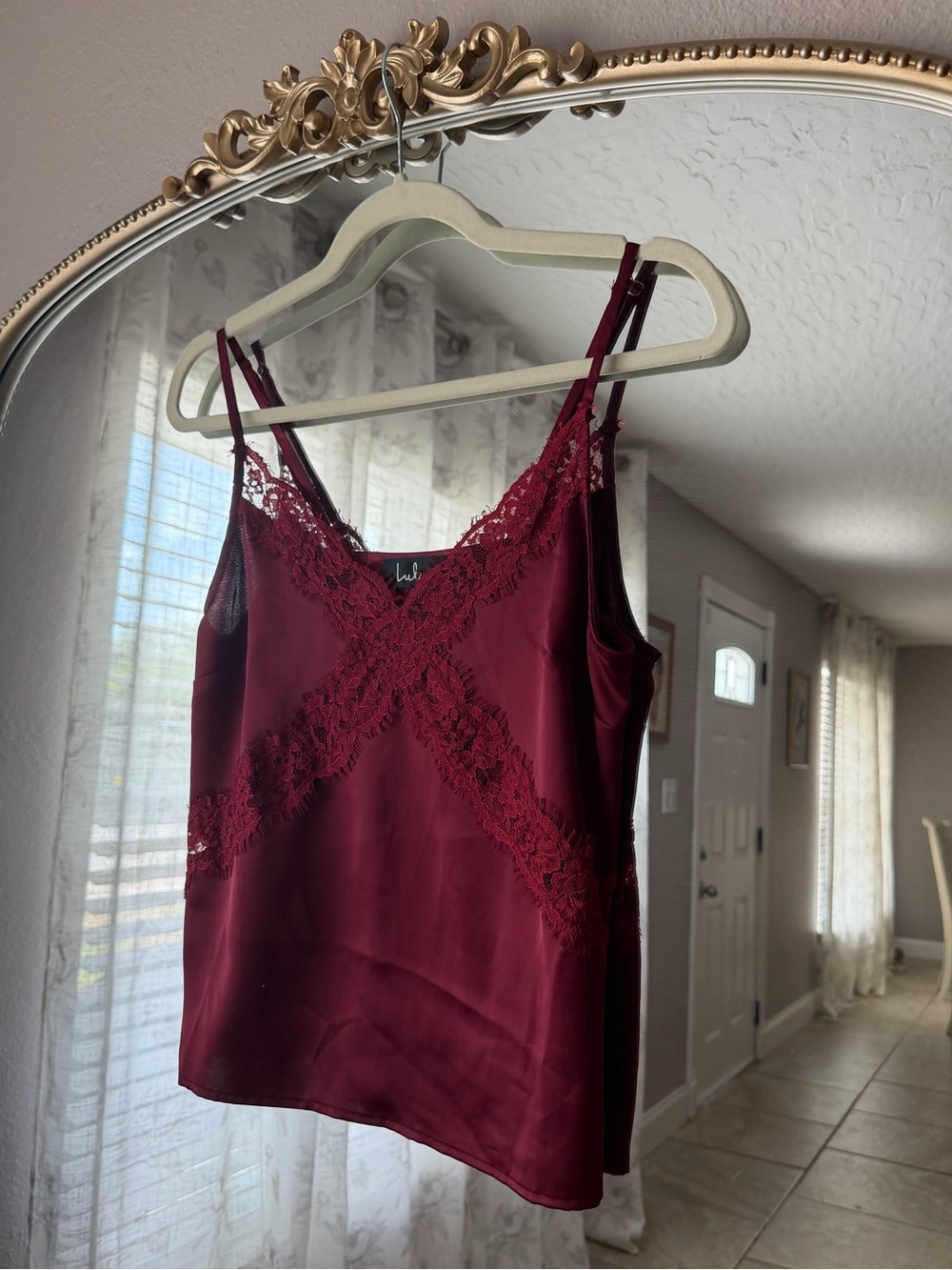Lulu's Wine Red Satin Lace-Trim Cami